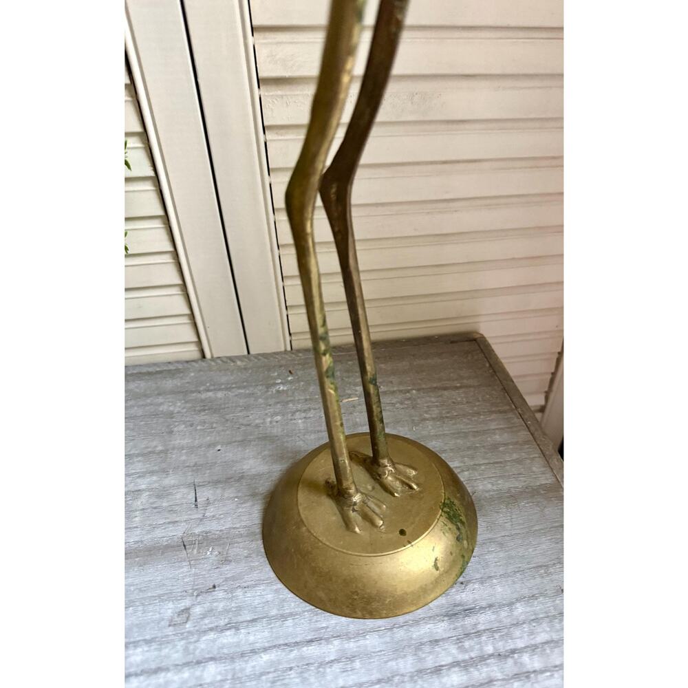 Vintage Solid Brass Heron Statue | Mid Century Modern Crane Sculpture - Picture 4 of 8